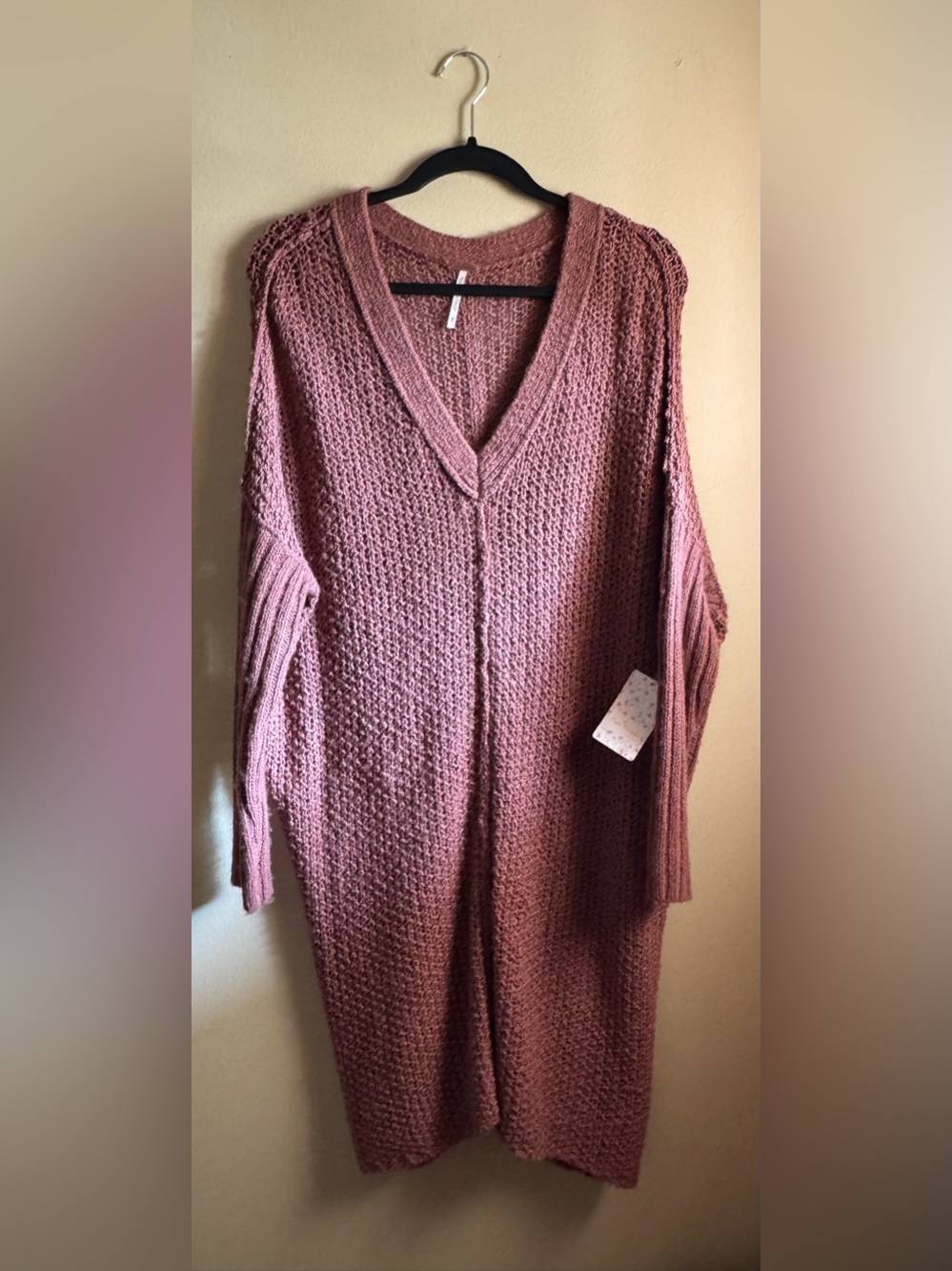 Free People Dusty Mauve V-Neck Waffle Knit Sweater Dress